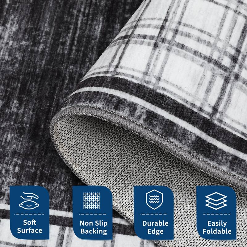 Modern Bordered Rug Farmhouse Plaid Area Rugs for Living Room Bedroom, Indoor Accent Carpet Home Decor
