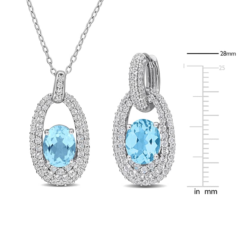 Miadora 12ct TGW Sky Blue White Topaz Drop Earrings Necklace Set Sterling Silver