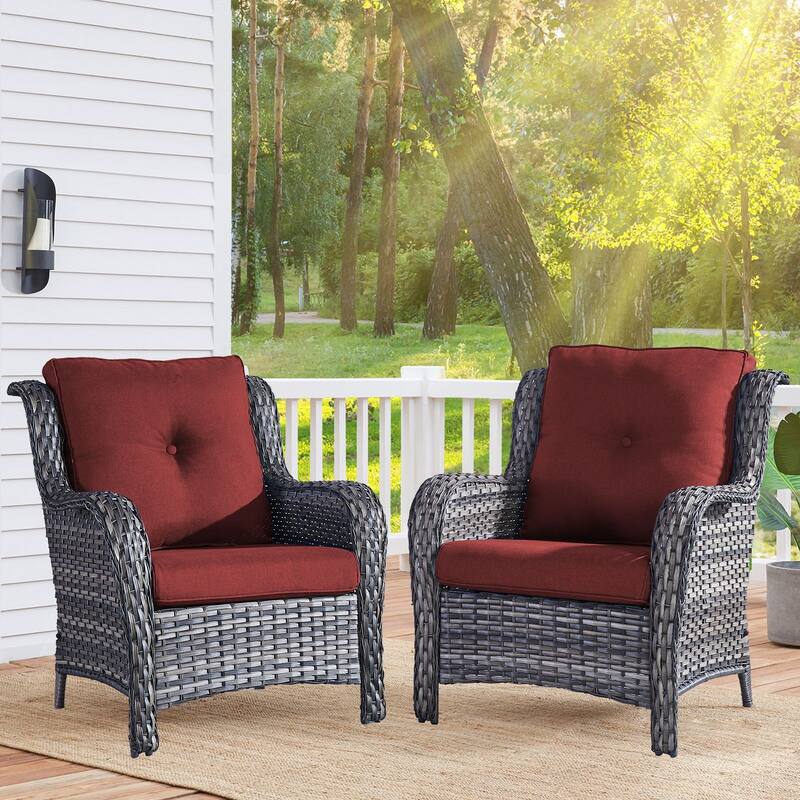 Outdoor Wicker High Back Club Chair Grey-Red - Grey - Grey - Red