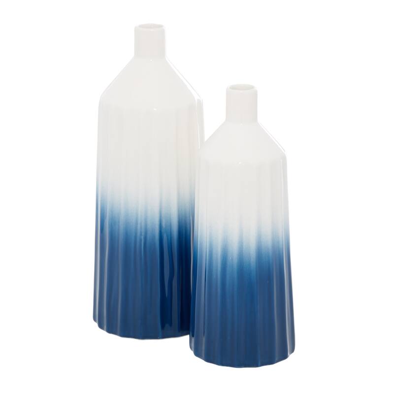 Ceramic Handmade Ombre Vase - Set of 2 Blue - Roche River Decor - 6"W x 6"L x 16"H