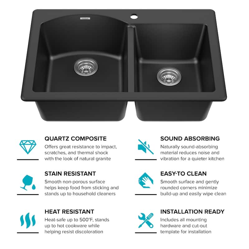 KRAUS Forteza Granite 33 inch 60/40 Undermount Drop-in Kitchen Sink