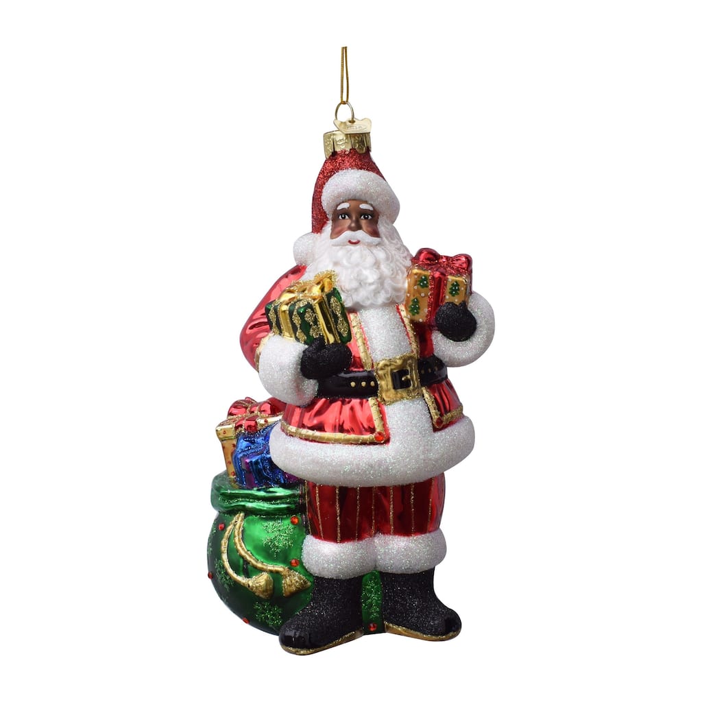 Kurt Adler 7-Inch Bellissimo Glass African American Santa Christmas Ornament