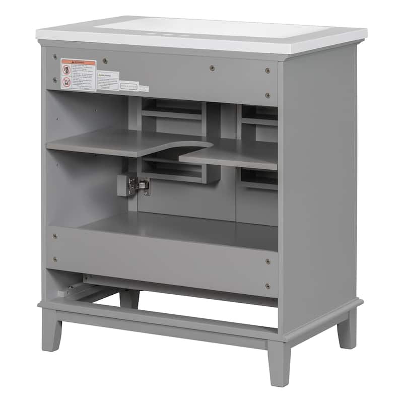 34.8" Tall Solid Wood with MDF 2-Door Freestanding in Grey with Ceramic Basin - 30"x18"