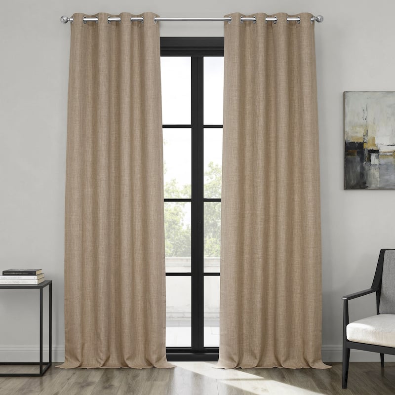 Exclusive Fabrics Grommet Textured Faux Linen Room Darkening Curtains for Bedroom & Living Room Curtains (1 Panel) - 50 X 108 - Nomad Tan