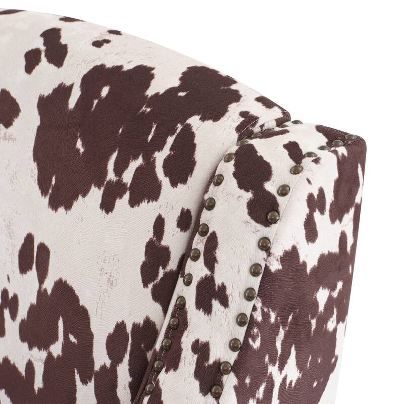 Roomfitters Upholstered Accent Armchair with Nailhead Trim, Modern Single Seat Side Chair with Wooden Legs, Brown+White