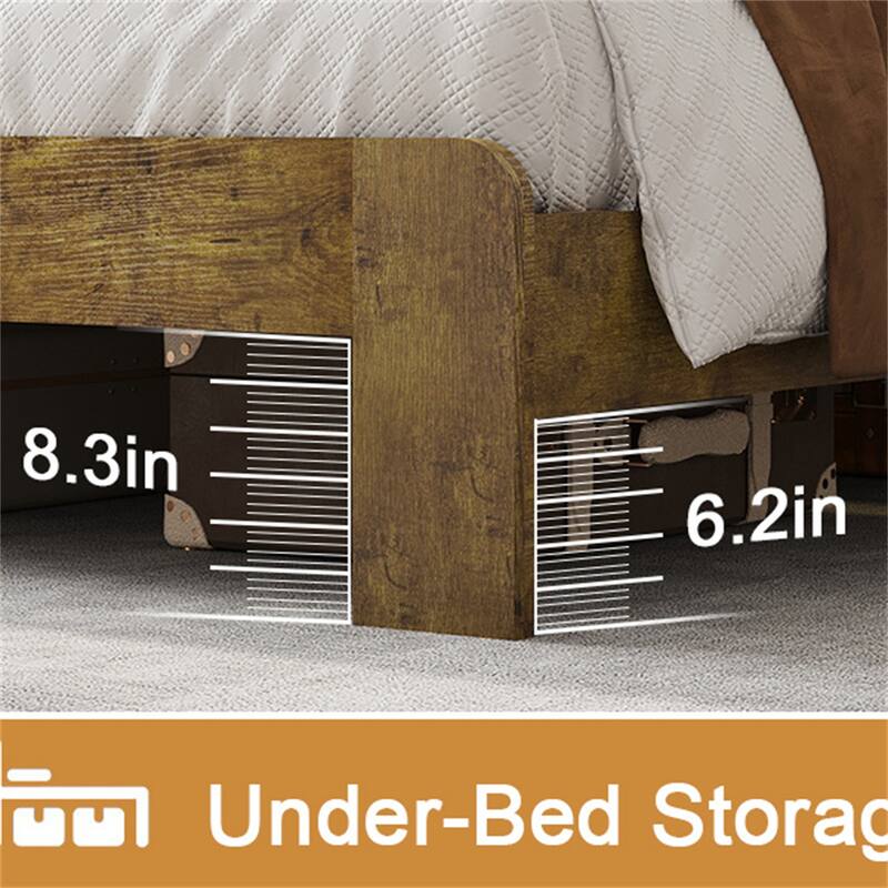 Queen Size LED Platform Bed with Charging Station,Bookcase Shelves