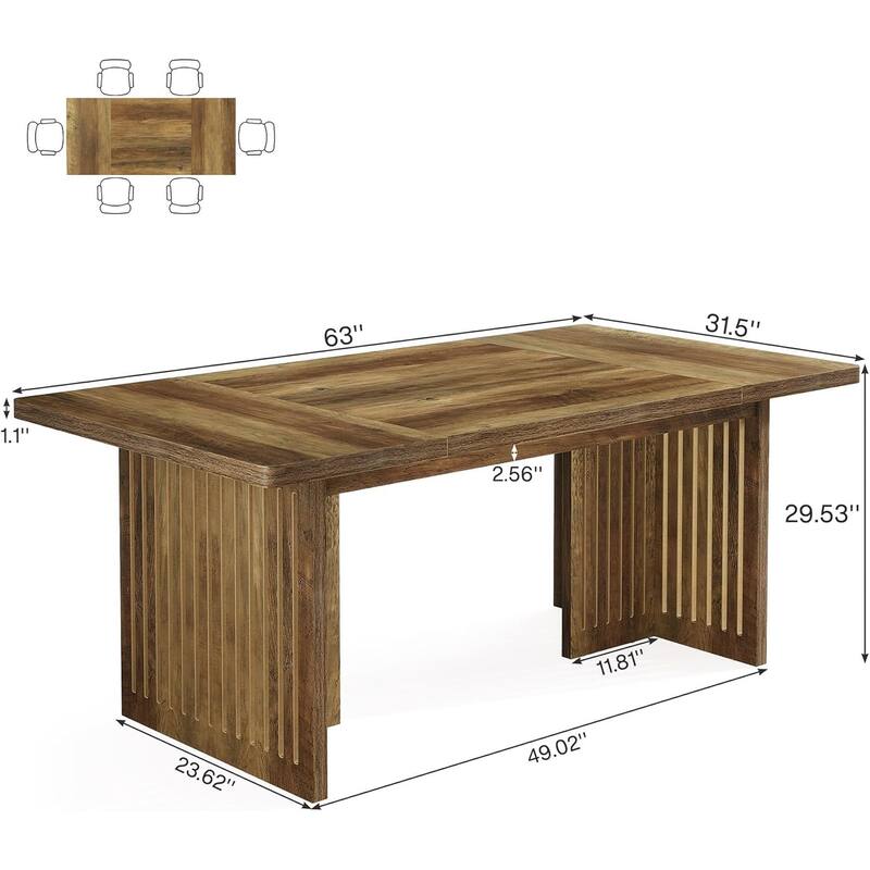 63 Inches Dining Table, Rectangular Kitchen Table for Home, Rustic Brown - 31.5"D x 62.99"W x 29.53"H