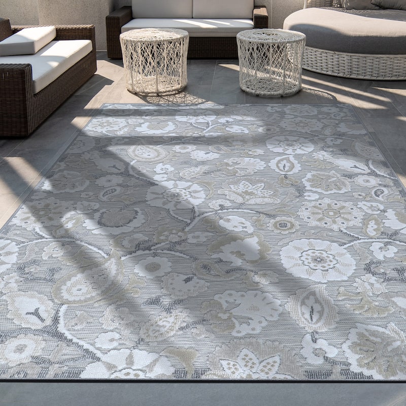VILLADECOR Spread Indoor Outdoor Area Rug Low High Pile Rugs For Patio - Beige / Gray - 6' x 9'