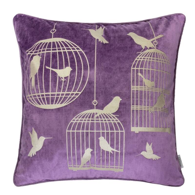 Homey Cozy Foil Print Bird Throw Pillow Cover & Insert - Purple