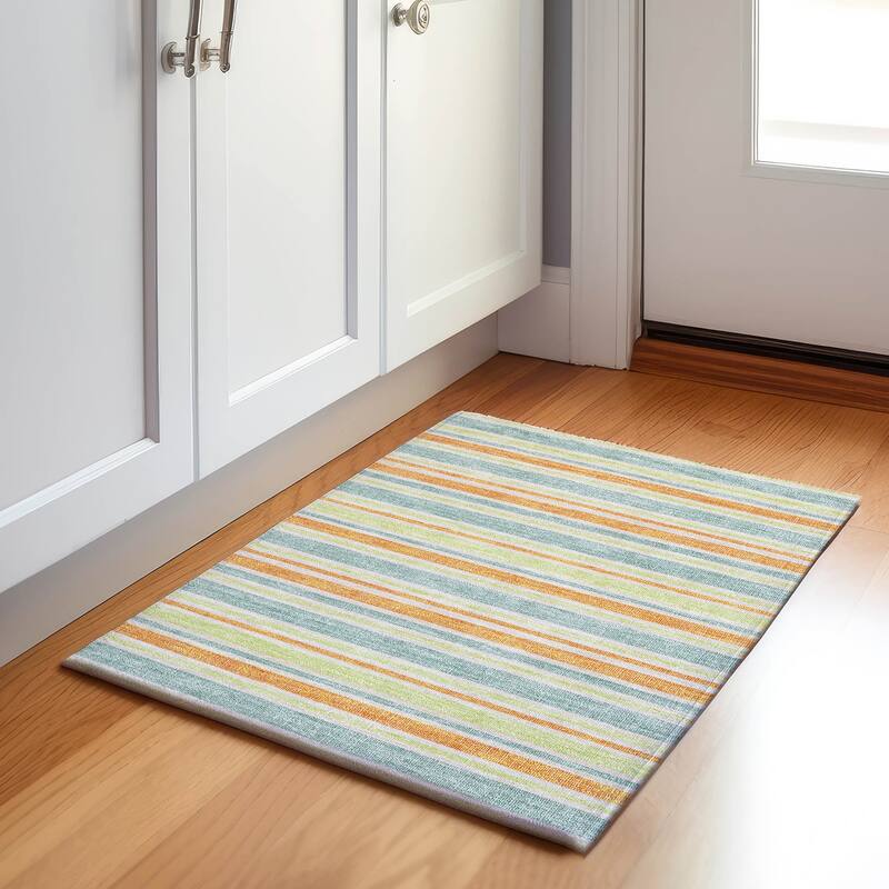 Premium Washable Super Soft Modern Cabana Stripe Mayfield Rug - Orange - 1' 8" x 2' 6" - Rectangle