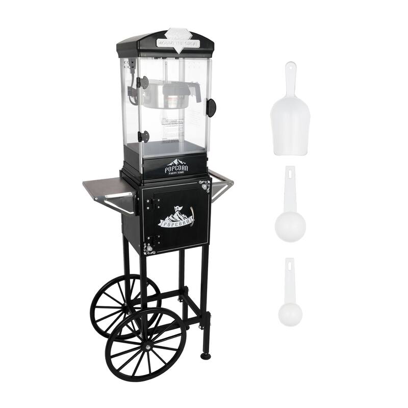 Popcorn Machine with Cart ,Wheels & 10 Oz Kettle Popcorn Maker Measuring 3 plastic spoon Home Theater Popcorn Machine