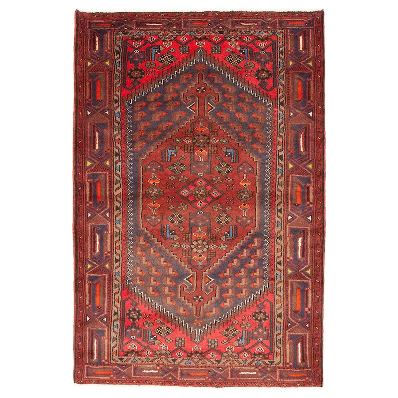 ECARPETGALLERY Hand-knotted Andelz Red Wool Rug - 4'3 x 6'5 - Dark Red - 4'3 x 6'5