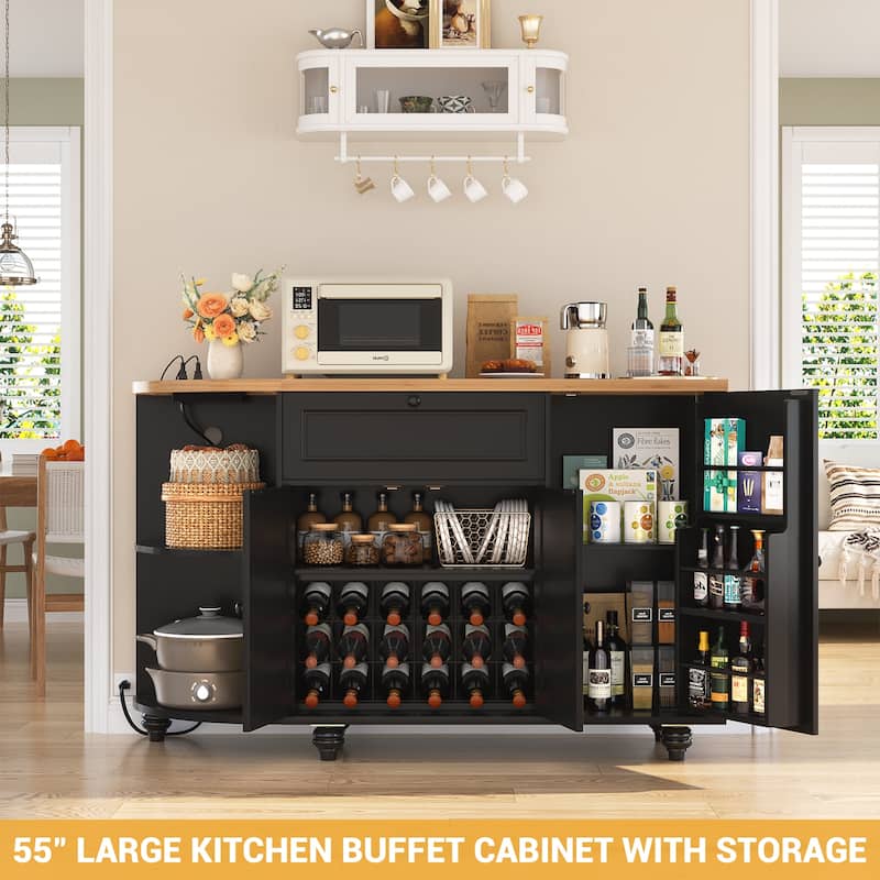 55'' Farmhouse Buffet Cabinet with Charging Station, Coffee Sideboard for Kicthen and Bar
