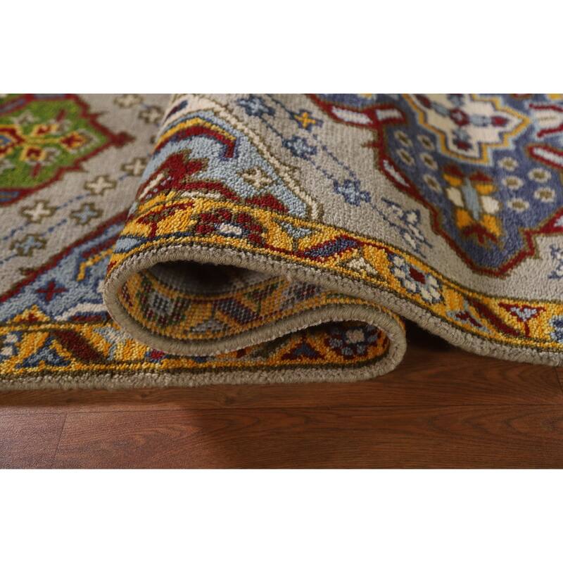 Geometric Kazak Indian Rug Hand-Knotted Wool Carpet - 2'6"x 6'0"