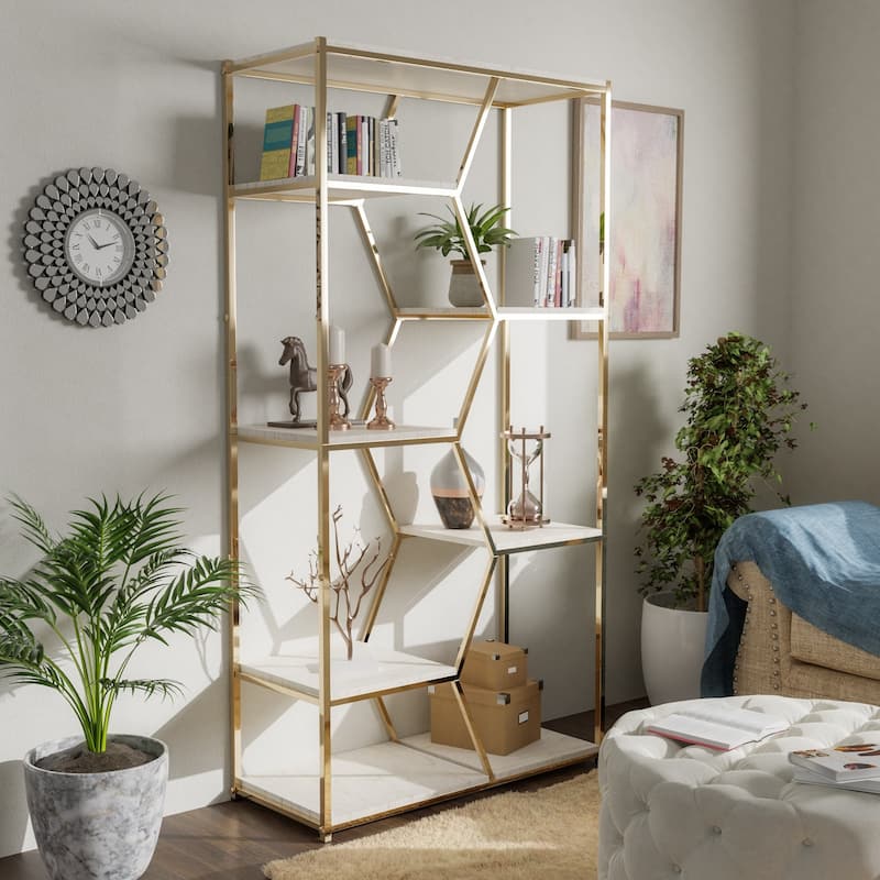 Marion Glam Gold-Tone 72-inch Metal Bookcase by Furniture of America