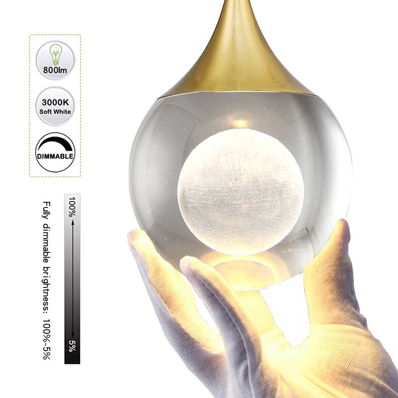 Moon Crystal 1-light Single Globe LED Hanging Pendant Light in Gold/ Chrome/Black/Coffee for Living Room