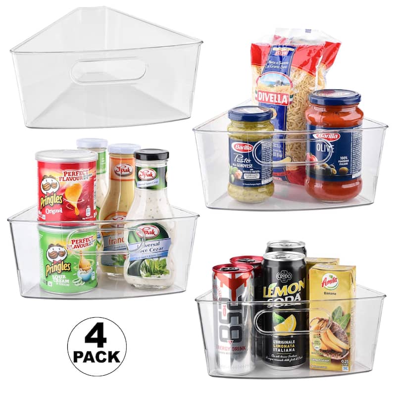 4-Pack Lazy Susan Organizer w/ Front Handle, Wedge Storage Bin Cabinet Container