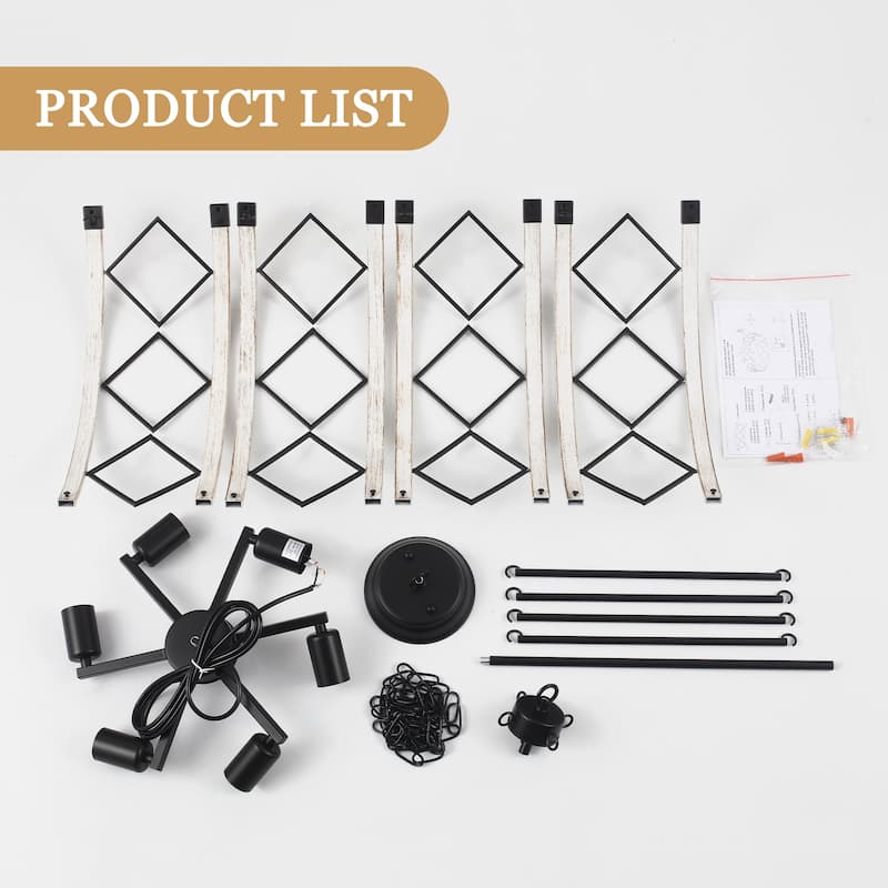 Industrial 6- Light Classic Geometric Drum Dimmable Chandelier for Kitchen Island Living Room
