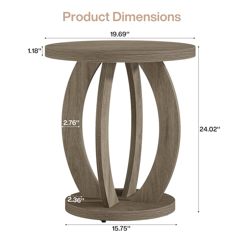 Round Side Table with Storage, Farmhouse End Table for Living Room Small Space