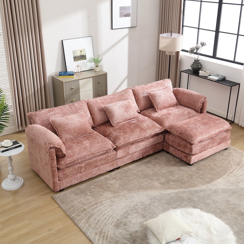 Chenille Fabric L-Shape Comfy Oversized three-seat Modular Sectional Sofa - Pink