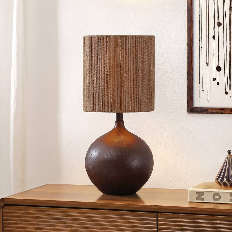 Abram 22.75" Resin/Metal Round Table Lamp with Paper Rope Shade, By JONATHAN Y