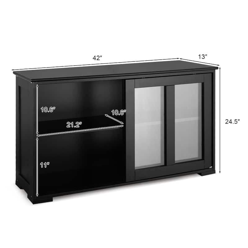 Wooden Buffet Cupboard Kitchen Storage Sideboard Sliding Door Black - Black