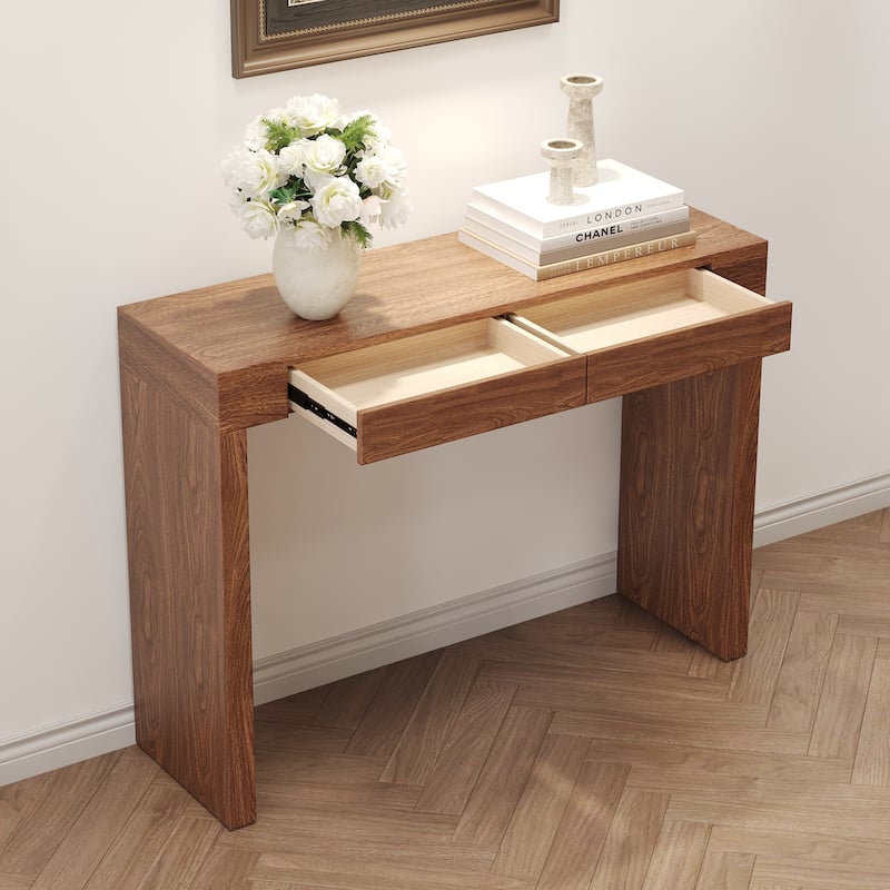 50-Inch Wood Grain Bar Table – Dual Drawers, Multi-Functional as Desk or Bar Counter. - Wood