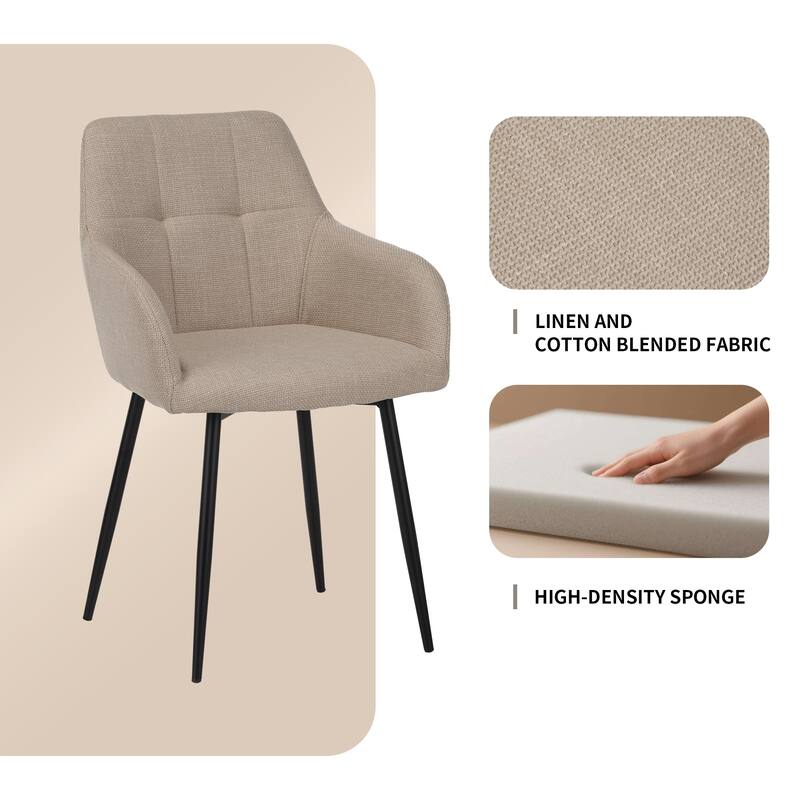 Beige dining chair 2-piece set, modern padded kitchen chairs with backrest and wide seat, suitable for small spaces