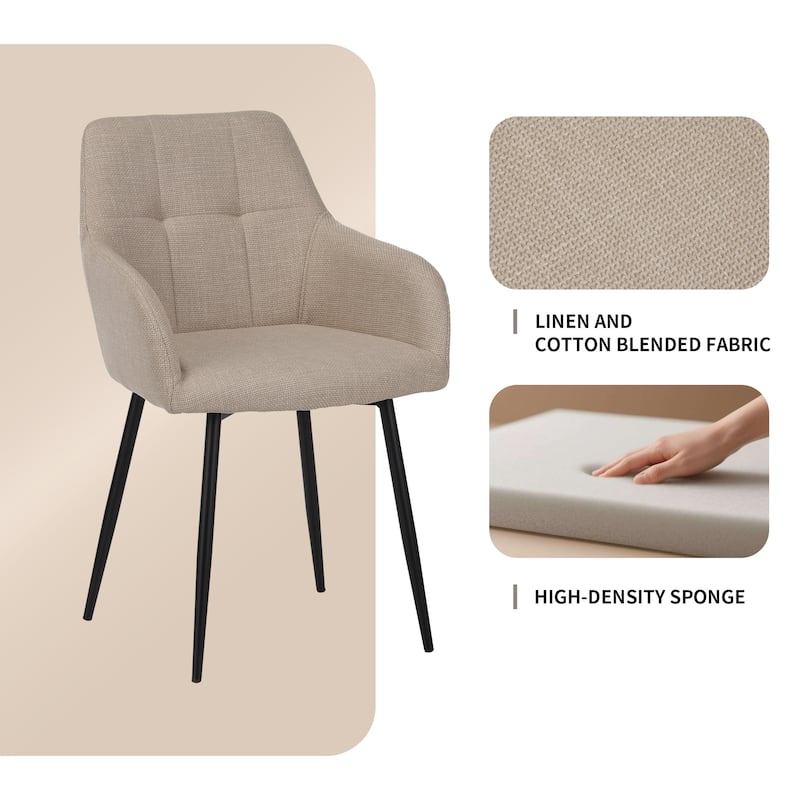 Modern Beige Upholstered Dining Chairs Set of 2, Wide Seat Kitchen Chairs with Backrest, Comfy Accent Chairs for Small Spaces