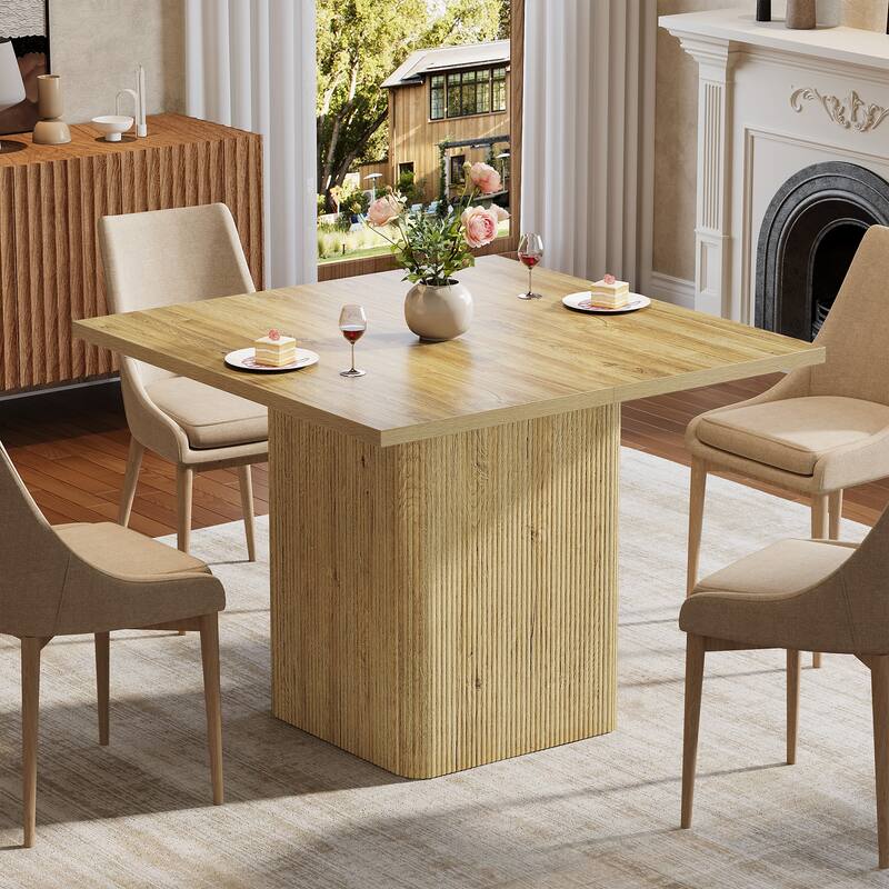39-Inch Square Dining Table for 4, Small Fluted Kitchen Table with Sturdy Pedestal