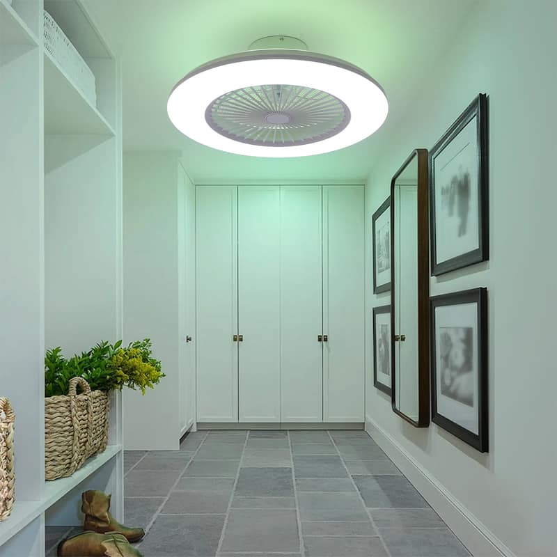 22" White Enclosed Low Profile Caged Smart LED Ceiling Fan Works with Alexa/Google/APP