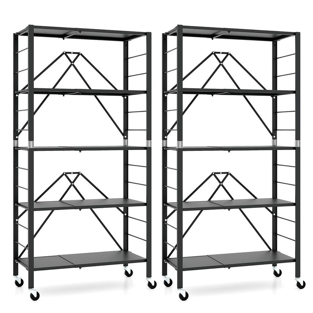Gymax 2PCS Foldable Storage Shelf w/ Wheels Adjustable Shelves Metal