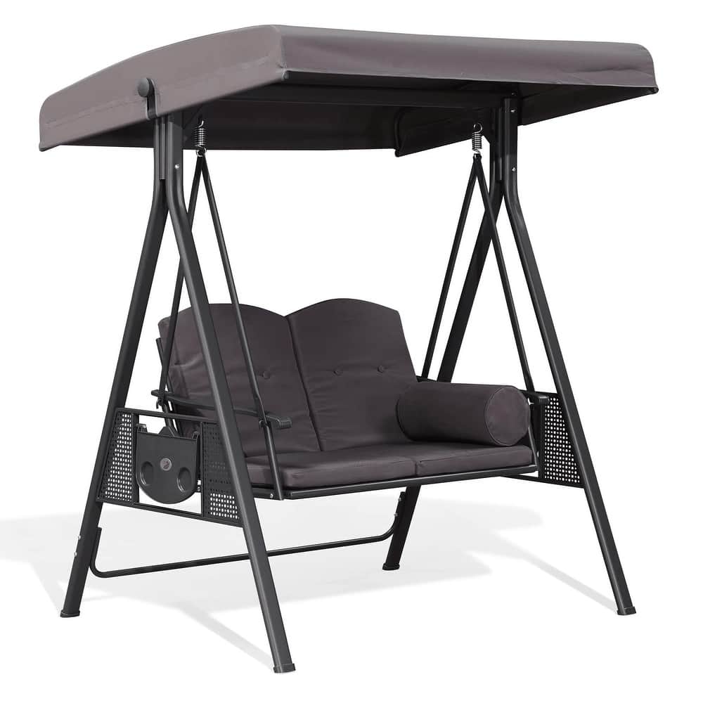 PURPLE LEAF 2-seat Outdoor Porch Swing with Adjustable Tilt Canopy and Stand