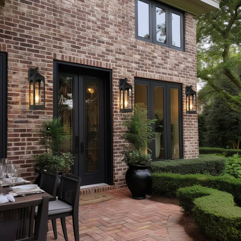 1-Light Matte Black Finish Outdoor Wall Light with Clear Seeded Glass
