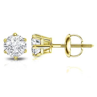 Auriya 14k Gold 1 1/2ctw Round Diamond Stud Earrings 6-Prong (I-J, I1-I2)