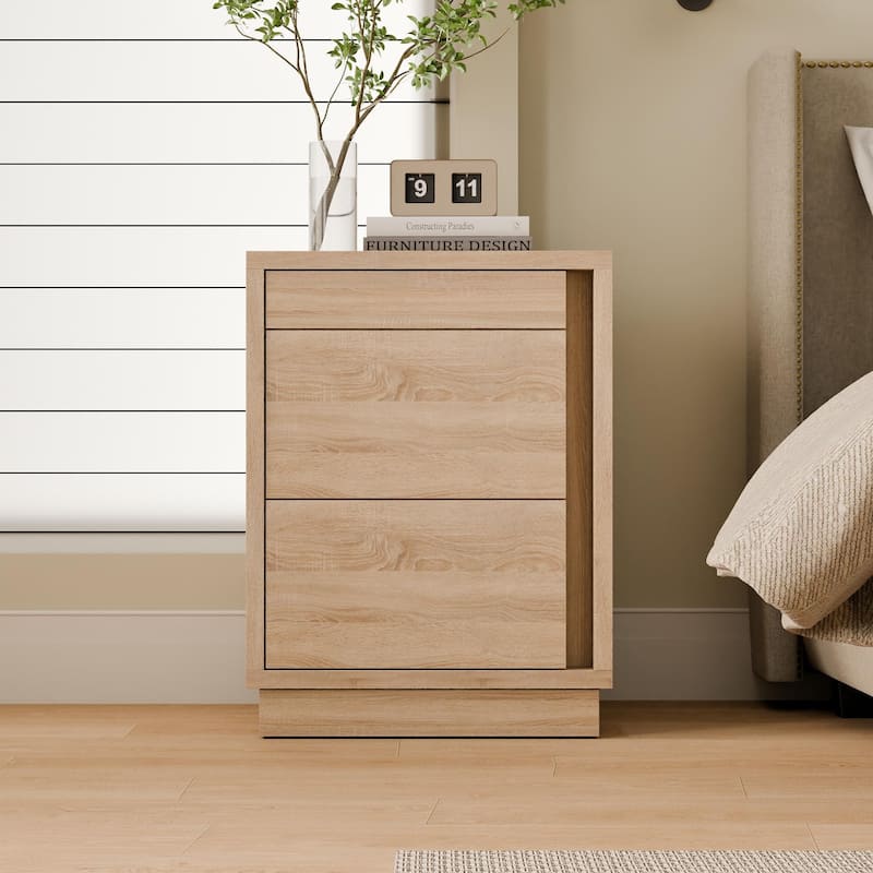 Smart NFC-Locked Nightstand, Entryway Storage Cabinet with Hidden Drawer,Wood-Grain
