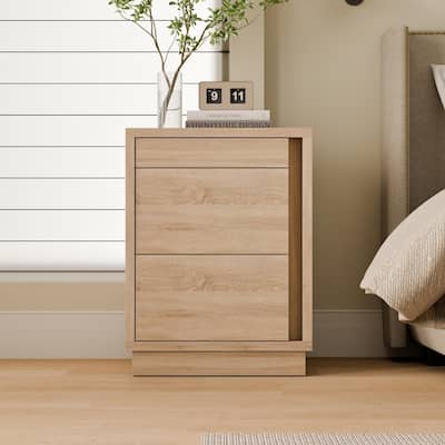 Smart NFC-Locked Nightstand, Entryway Storage Cabinet with Hidden Drawer,Wood-Grain