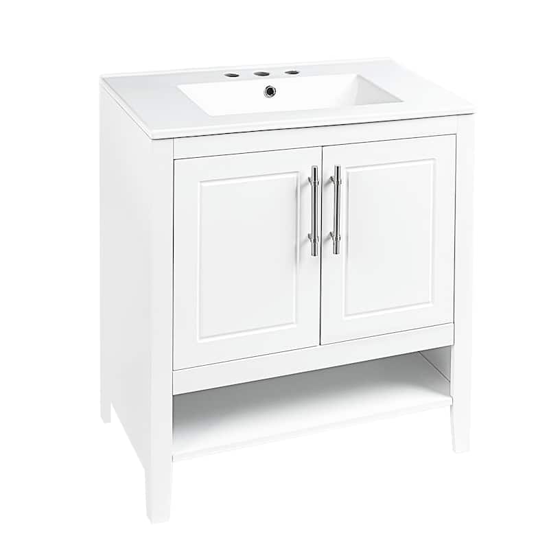 30 Inch Freestanding Bathroom Vanity Set with Ceramic Sink and Doors