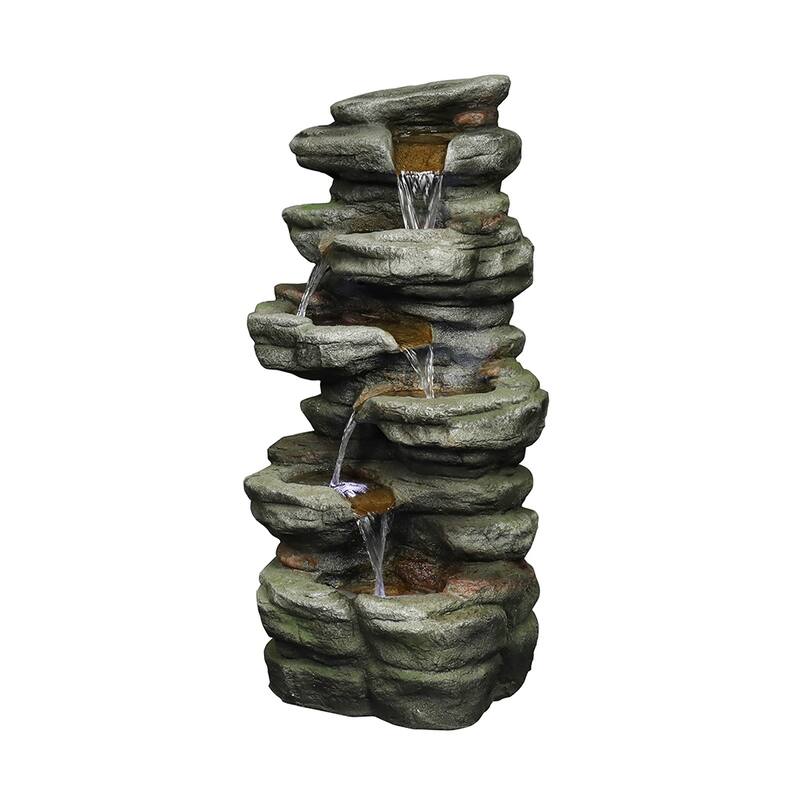 30.7-Inch Outdoor Water Fountain Rock Waterfall Feature w/Led Lights