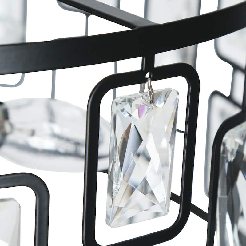 Dana Modern 4-Light Crystal Black Drum Chandelier for Dining Room Foyer - D16.5"* H9.5"