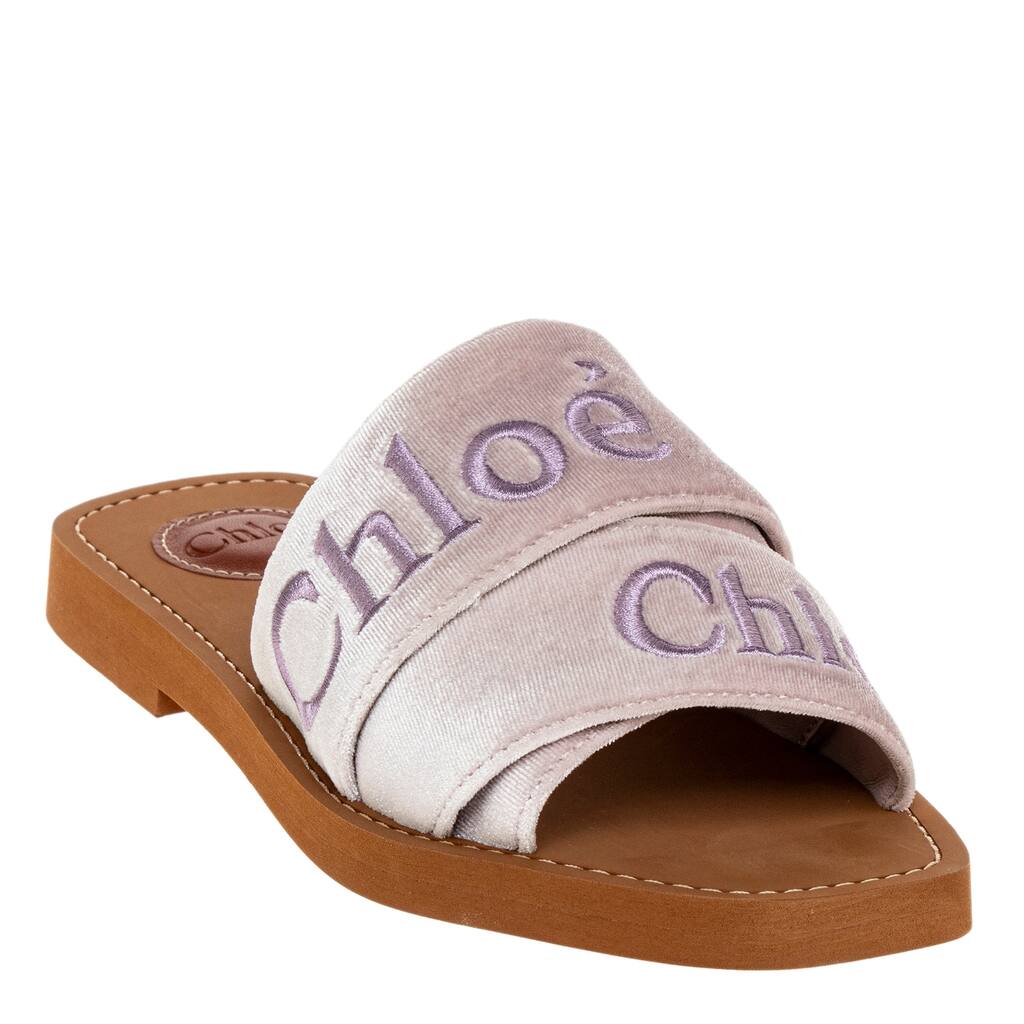 Chloe Woody Flat Mule in Velvet - Rose