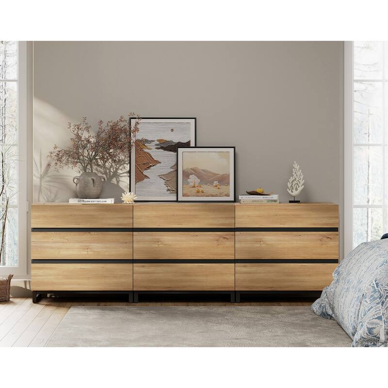 Dresser for Bedroom, Closet Organizers and Storage, Chest of Drawers with Metal Base, Modern Wood Dresser for Living Room