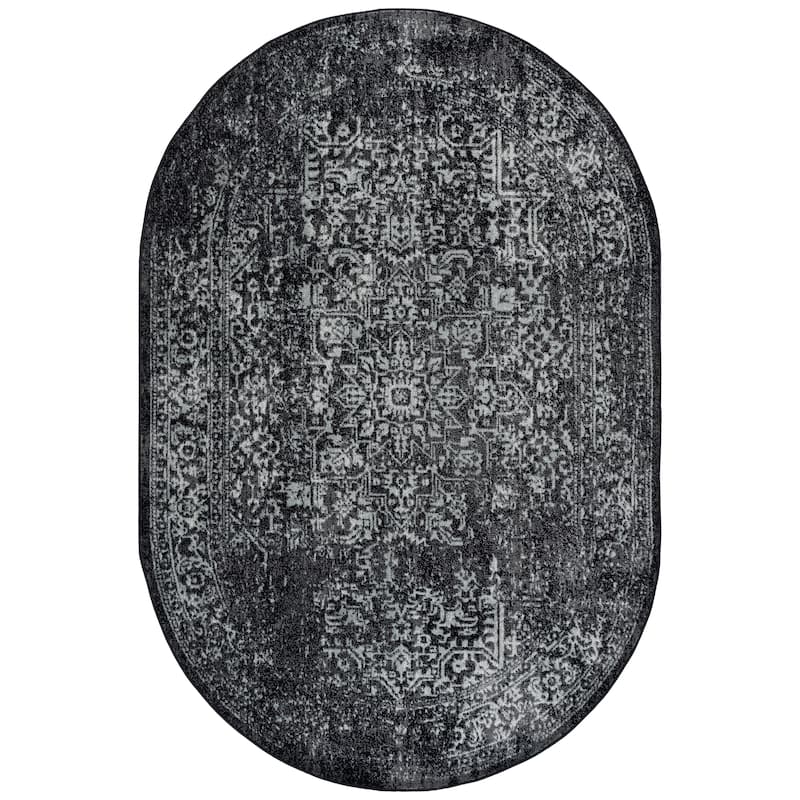 SAFAVIEH Evoke Pety Vintage Distressed Rug - 6' x 8' Oval - Black/Grey