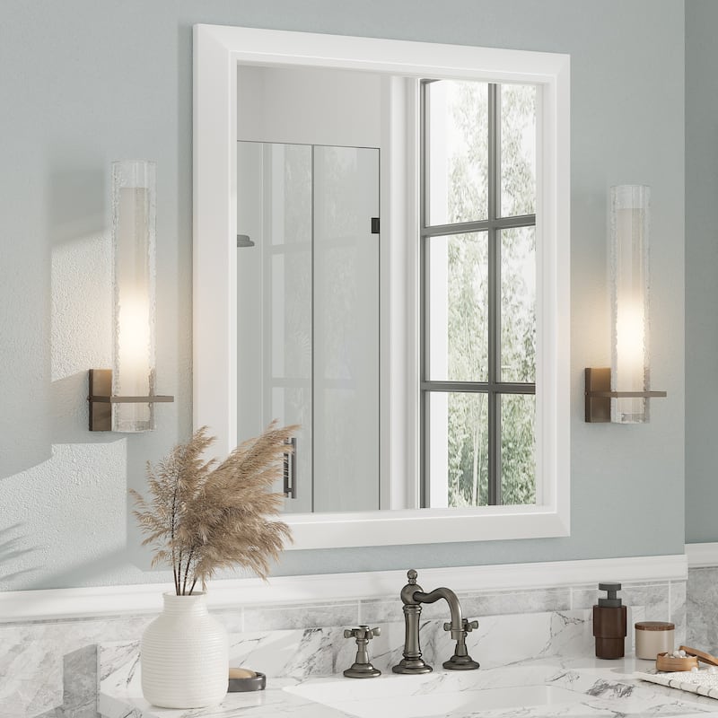 Beveled Metal Rectangle Framed Bathroom Vanity Tempered Glass Mirrors - 36" x 30" - White