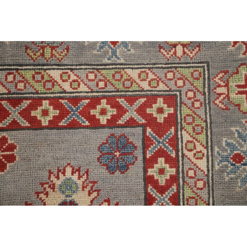 Geometric Kazak Oriental Area Rug Handmade Grey Wool Carpet - 8'2" x 10'0"