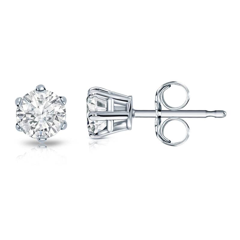 Auriya 3/4ctw Round Diamond Stud Earrings 14k Gold 6-Prong (I-J, I1-I2) - White