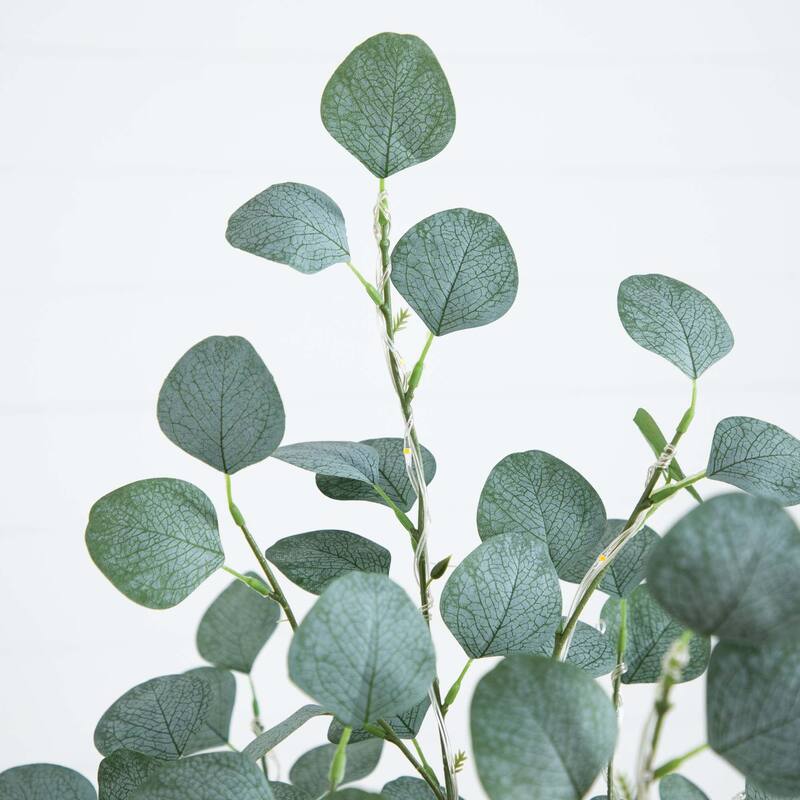 Pre-Lit Eucalyptus Artificial Tree on Metal Base - 5' - Warm White LED Lights
