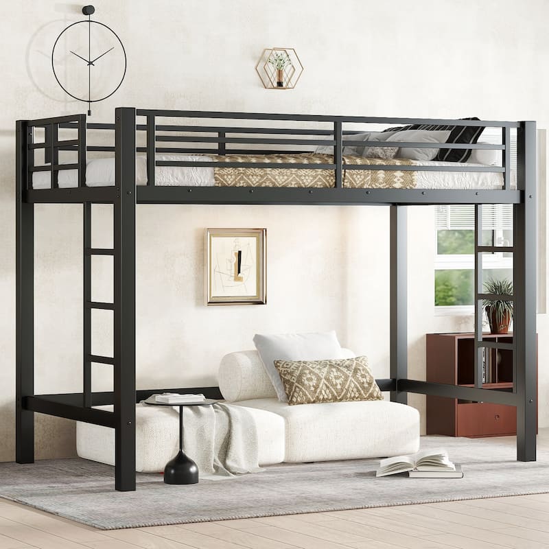 Twin/Twin XL Size Metal Loft Bed with Ladder and Guardrails, Study Space Saving Design - Twin XL
