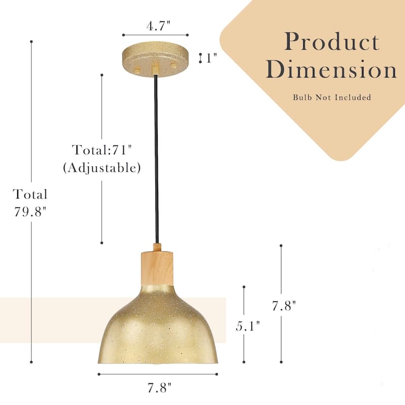 8" Gold Metal Pendant Light