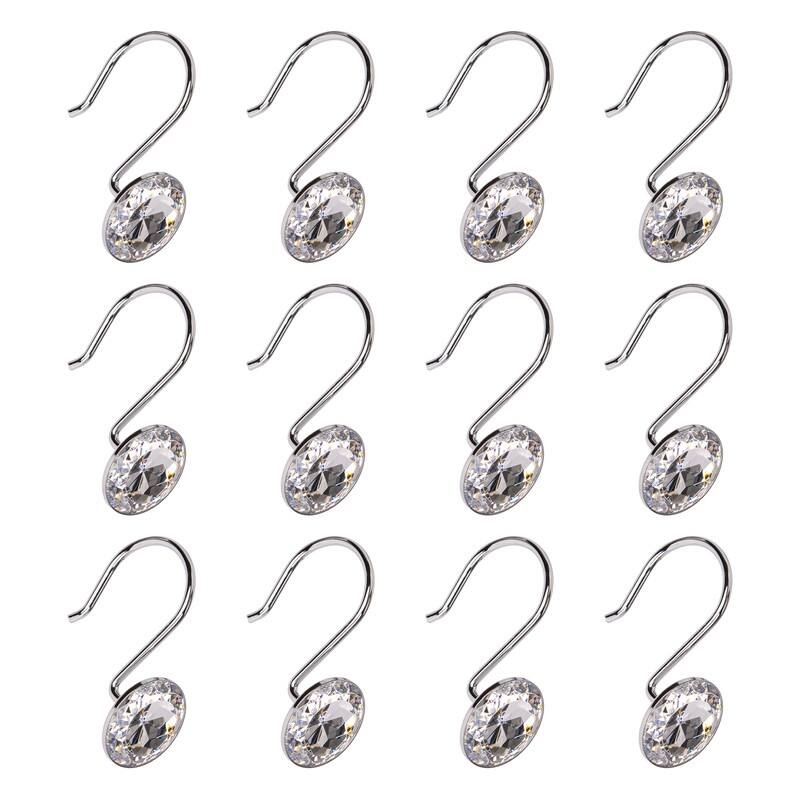 Utopia Alley Shower Curtain Hooks for Bathroom, Rust Resistant Shower Curtain Hooks Rings, Crystal Design, Set of 12